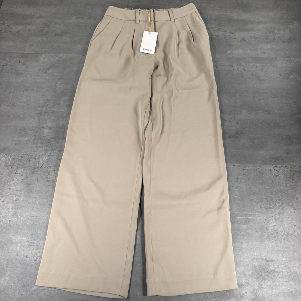Quince Pants 0 Stretch Crepe Pleated Wide Leg Khaki DISCONTINUED Cream Tan Work